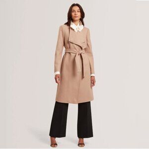 TED BAKER London Rose Midi Length Belted Wool Wrap Coat in Camel Ted 2 US 6 NWT